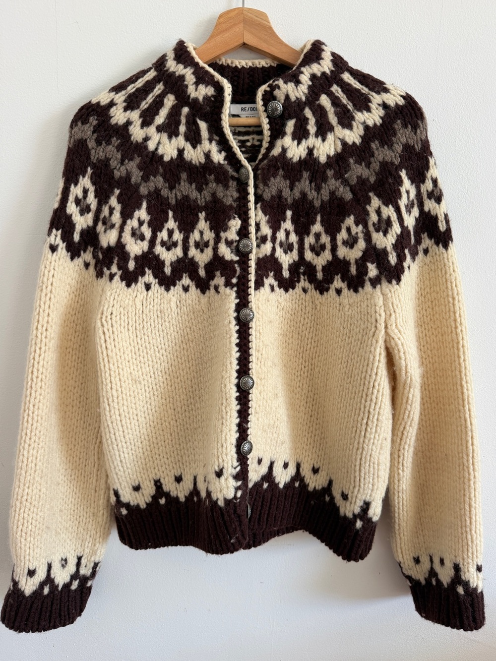 Re/Done Fair Isle Wool Cardigan